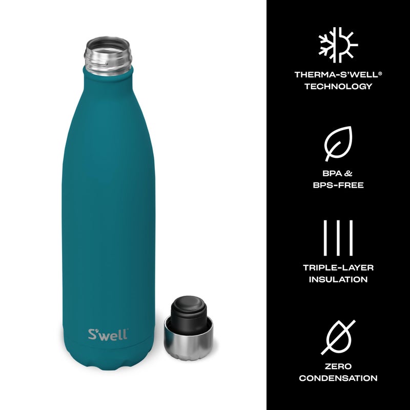 S'well Stainless Steel Water Bottle, 25oz, Peacock Blue, Triple Layered Vacuum Insulated Containers Keeps Drinks Cold for 48 Hours and Hot for 24, BPA Free, Perfect for On the Go - Image 3