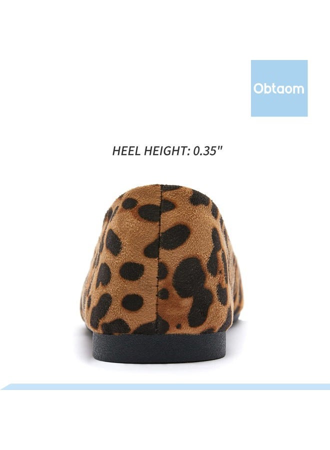 Obtaom Womens Textile Round Toe Ballet Flats Animal Print Business Casual Slip ons Cheetah Print Classic Fabric Working Shoes(Leopard US7) - Image 4