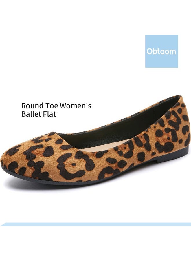 Obtaom Womens Textile Round Toe Ballet Flats Animal Print Business Casual Slip ons Cheetah Print Classic Fabric Working Shoes(Leopard US7) - Image 3