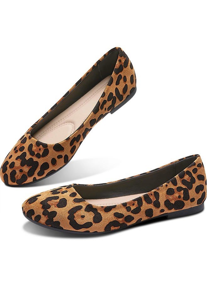 Obtaom Womens Textile Round Toe Ballet Flats Animal Print Business Casual Slip ons Cheetah Print Classic Fabric Working Shoes(Leopard US7) - Image 1
