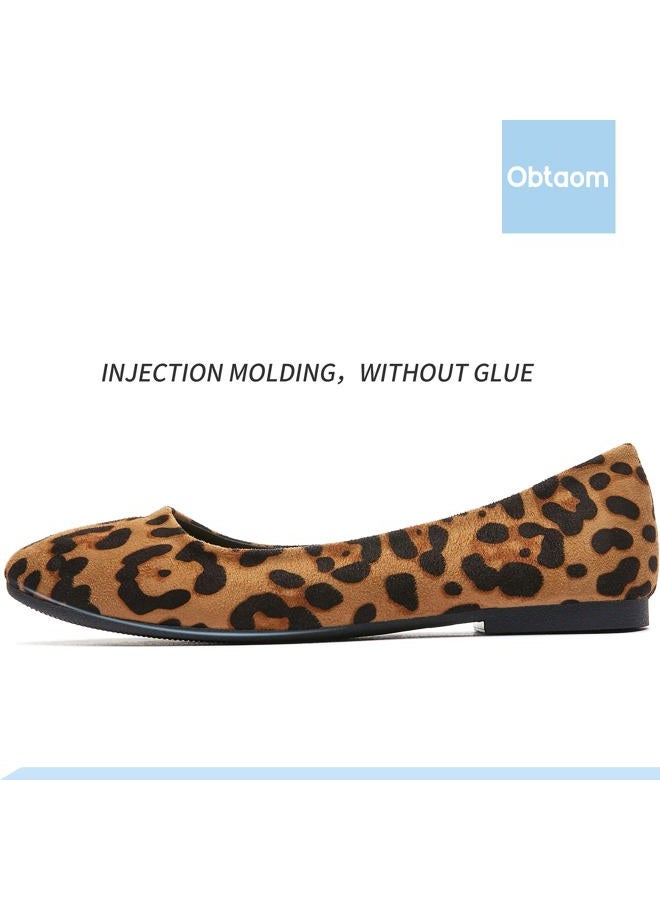 Obtaom Womens Textile Round Toe Ballet Flats Animal Print Business Casual Slip ons Cheetah Print Classic Fabric Working Shoes(Leopard US7) - Image 2