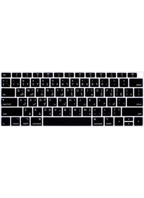 غطاء حماية للوحة المفاتيح أسود باللغة العربية متوافق مع MacBook Air 13 بوصة مع شاشة Retina موديل A1932 إصدار 2018 (غير متوافق مع الإصدار القديم MacBook Air 13 بوصة A1369 وA1466)