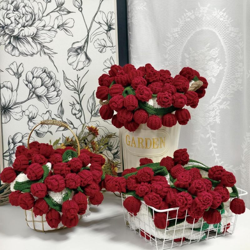 Crocheted Rose Blanket 59 Inch Ultra Soft Breathable Skin Friendly - Exquisite 3D Rose Bouquet Design Romantic Blanket for Home Decor Camping Travel Gifting - Image 5