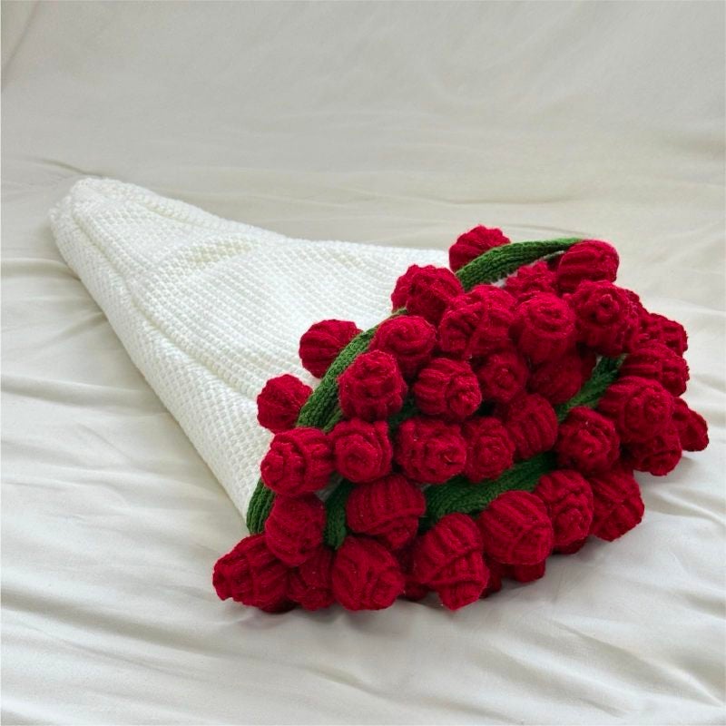 Crocheted Rose Blanket 59 Inch Ultra Soft Breathable Skin Friendly - Exquisite 3D Rose Bouquet Design Romantic Blanket for Home Decor Camping Travel Gifting - Image 1