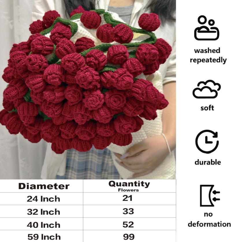 Crocheted Rose Blanket 59 Inch Ultra Soft Breathable Skin Friendly - Exquisite 3D Rose Bouquet Design Romantic Blanket for Home Decor Camping Travel Gifting - Image 3