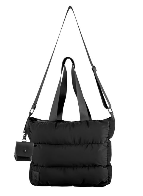 Large capacity waterproof soft quilted shoulder bag and cross bag for women - Black