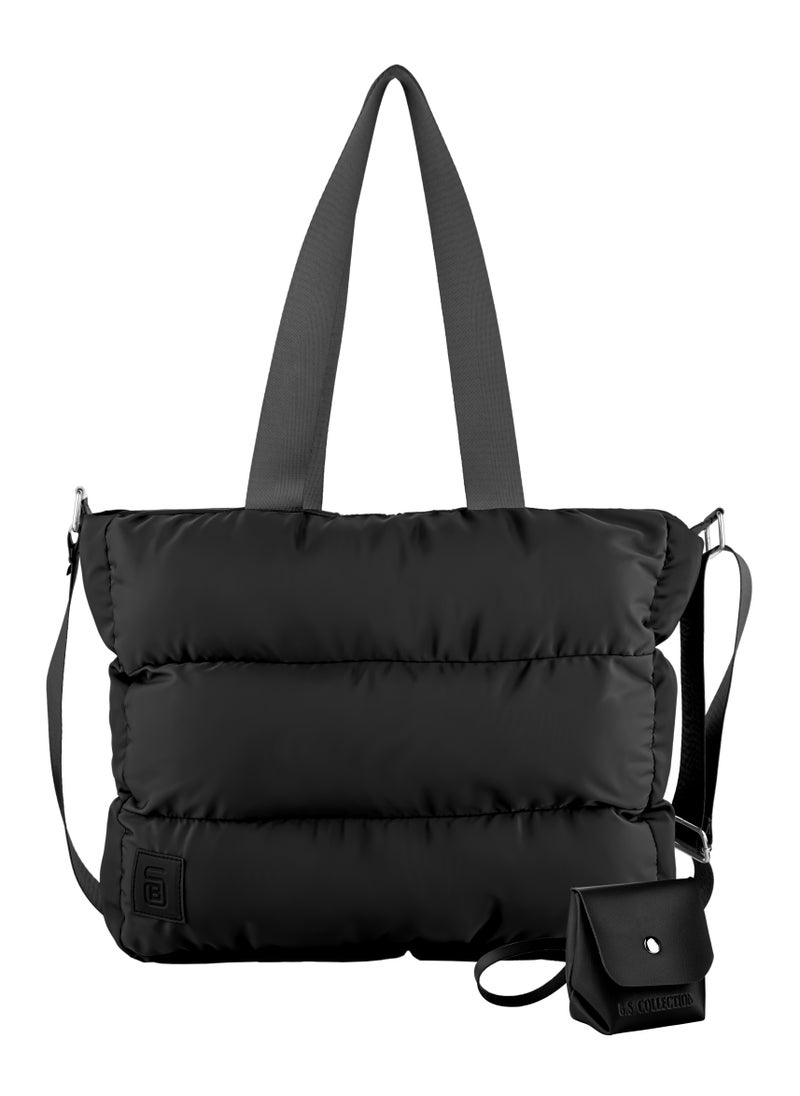 B.S COLLECTION - Large capacity waterproof soft quilted shoulder bag and cross bag for women - Black - Image 1