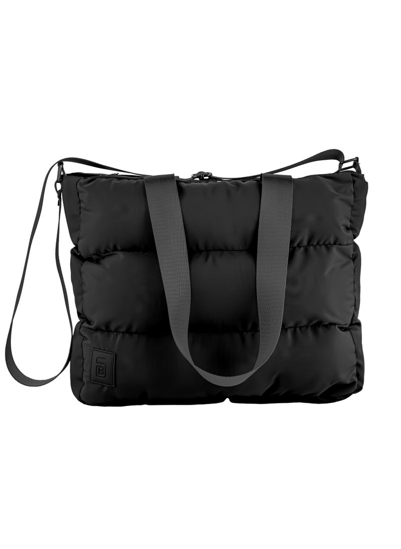 B.S COLLECTION - Large capacity waterproof soft quilted shoulder bag and cross bag for women - Black - Image 1