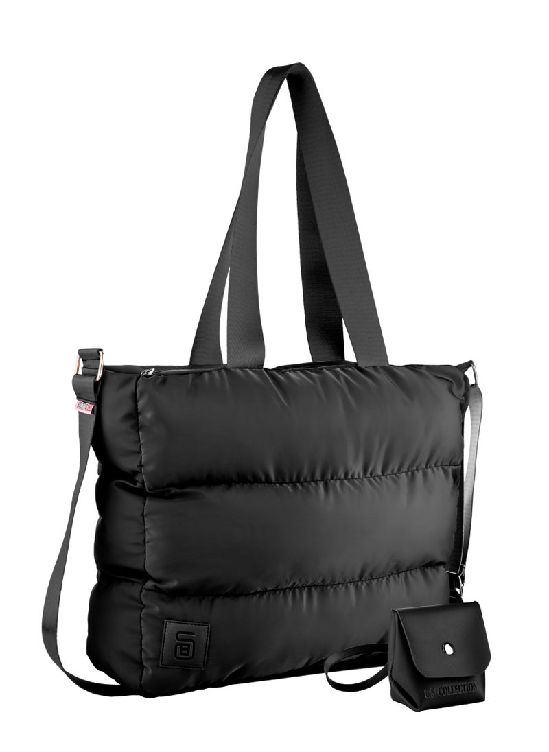 B.S COLLECTION - Large capacity waterproof soft quilted shoulder bag and cross bag for women - Black - Image 1