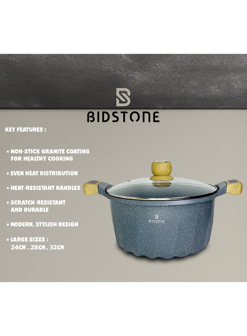 Bidstone 32cm Family-Size Cooking Pot – 11.2L Aluminum Soup Casserole with Glass Lid – Multi-Layer Granite Coating, Fixed Handle, Oven Safe & 100% PFOA-Free - Image 2