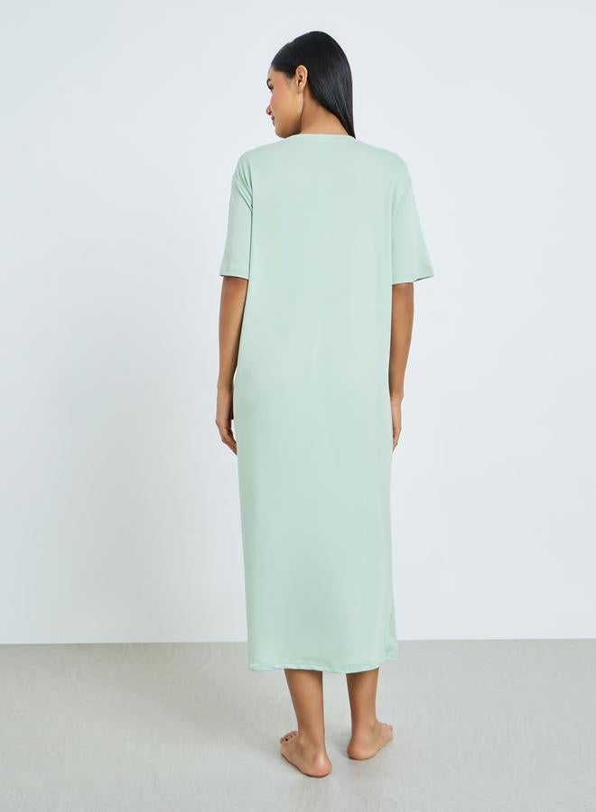 Styli Green Cat Cheese Graphic Sleep T-Shirt Dress - Image 4