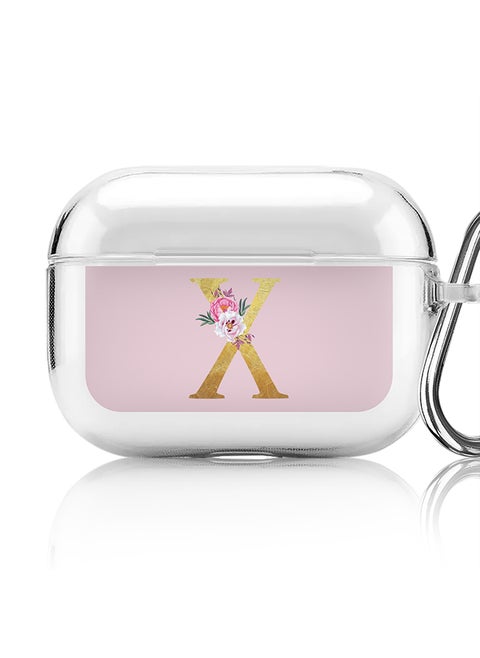 Classic Clear printed Case for Apple AirPods Pro 2nd Generation Thin Transparent Cover - Custom Monogram Initial Letter Floral Pattern Alphabet - X (Pink )
