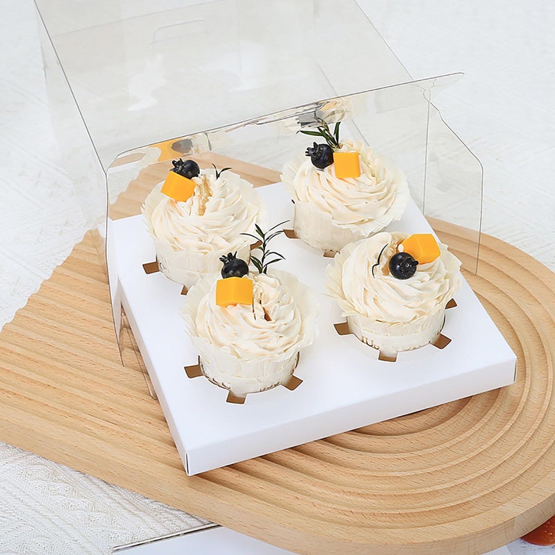 Cedilis 20 Pack Clear Cupcake Boxes with Gift Ribbon, 4 Count Plastic Cupcake Containers, Cupcake Carrier Holder for Treat Dessert Cookies Muffins Pastry Baby Shower Party - Image 5