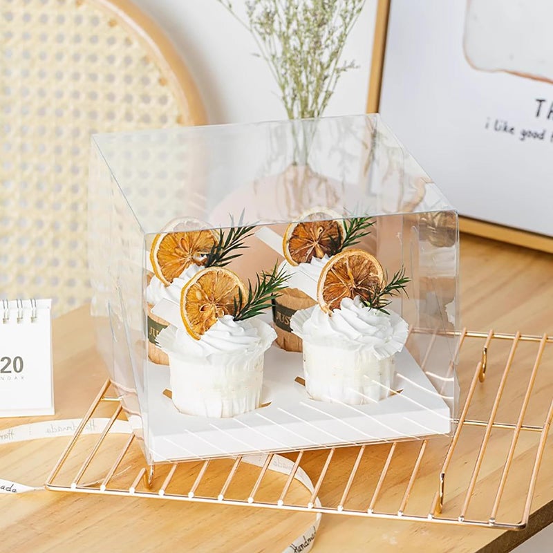 Cedilis 20 Pack Clear Cupcake Boxes with Gift Ribbon, 4 Count Plastic Cupcake Containers, Cupcake Carrier Holder for Treat Dessert Cookies Muffins Pastry Baby Shower Party - Image 2