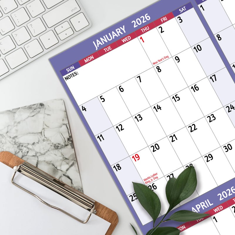 BowCuk 2026 Yearly Wall Calendar - Large Yearly Calendar 2026, Jan 2026 - Dec 2026, 25.2" x 38.2" (Open), 2026 Calendar, Large Wall Calendar 2026, Full Year Paper with Notes, Thicker Paper - Purple - Image 2