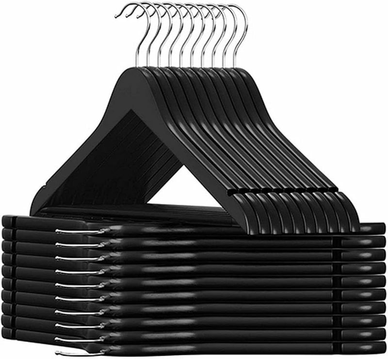 MOONCEE 30 PCs Black Wooden Hangers - Non Slip Wood Clothes Hanger for Suits, Pants Hanger, Clothes Organizer 360° Swivel Hook Heavy Duty Clothing Hanger Set - Coat Hangers for Closet (Black-30 Pack) - Image 1