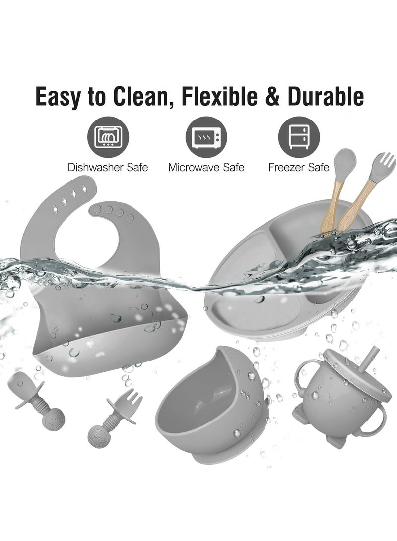 iMissiu Baby Feeding Set Silicone 9 Pieces Baby Led Weaning Utensils Suction Bowl Plate Spoon Fork Sippy Cup with Straw and Lid for Everyday Use Infant Toddler Feeding - Image 5