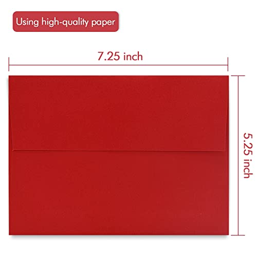 AZAZA A7 Red Invitation 5x7 Envelopes 100 Pack- Self Seal, Square Flap,Perfect for 5x7 Cards, Weddings, Birthday, invitations, Graduation, Baby Shower, 5.25 x 7.25 Inches, 100 Pack, (Red) - Image 2