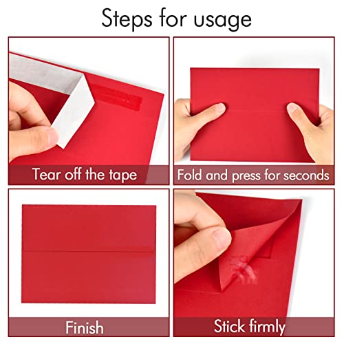 AZAZA A7 Red Invitation 5x7 Envelopes 100 Pack- Self Seal, Square Flap,Perfect for 5x7 Cards, Weddings, Birthday, invitations, Graduation, Baby Shower, 5.25 x 7.25 Inches, 100 Pack, (Red) - Image 3