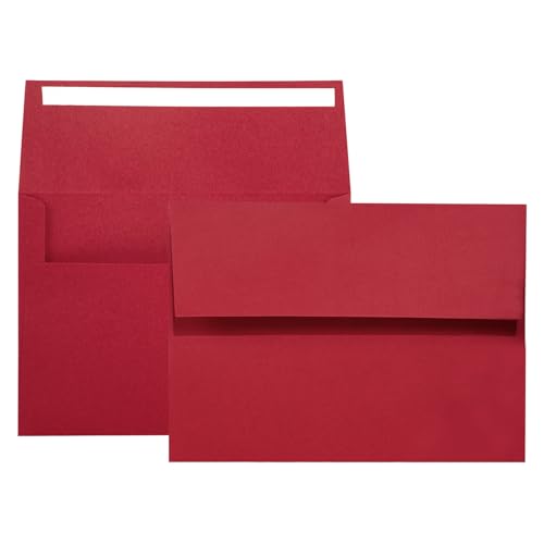 AZAZA A7 Red Invitation 5x7 Envelopes 100 Pack- Self Seal, Square Flap,Perfect for 5x7 Cards, Weddings, Birthday, invitations, Graduation, Baby Shower, 5.25 x 7.25 Inches, 100 Pack, (Red) - Image 1