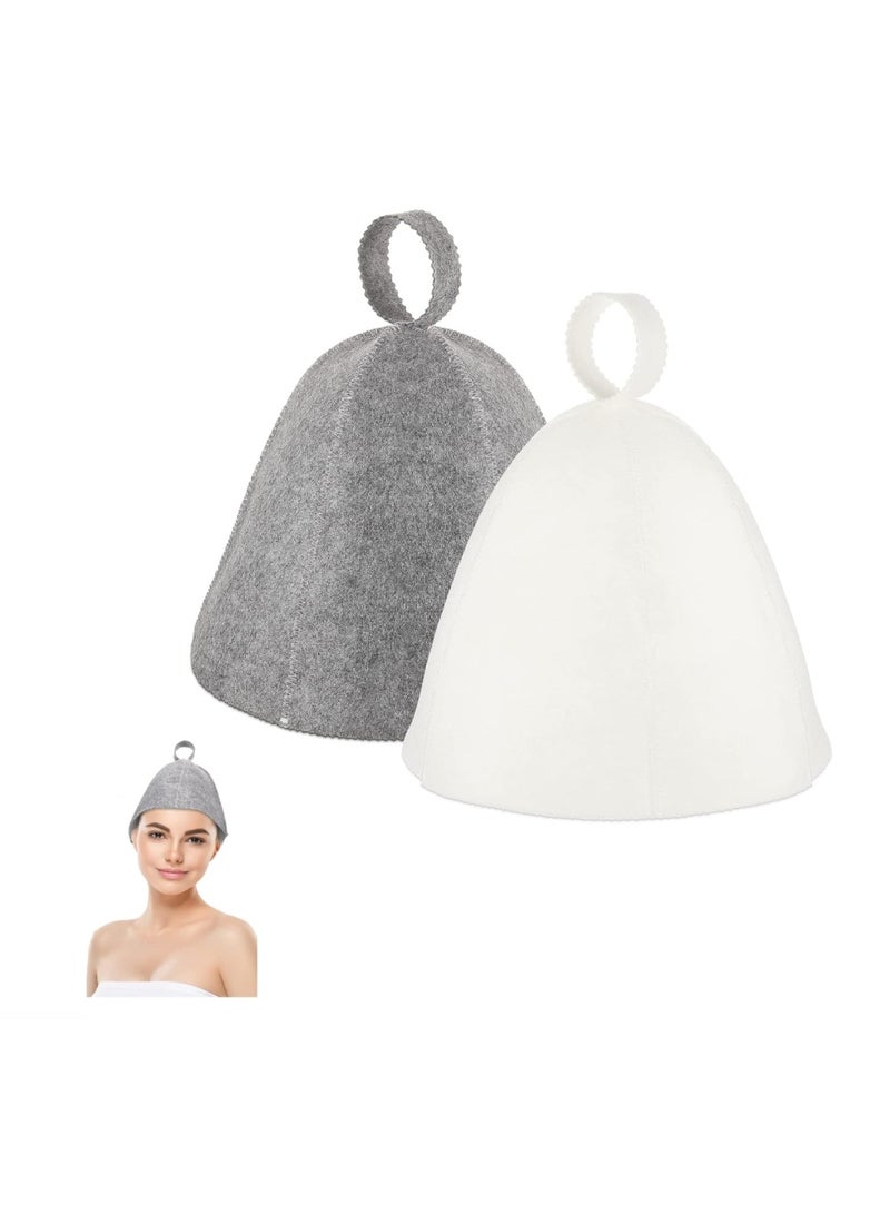 بيج تري قبعة ساونا مع حلقة تعليق 2 قطعة، قبعة حمام من اللباد لغرفة الساونا والحمام لحماية رأسك من الحرارة، إكسسوارات للساونا في غرفة البخار في الشارع، قبعة ساونا للنساء والرجال، أسود وأبيض - Image 1