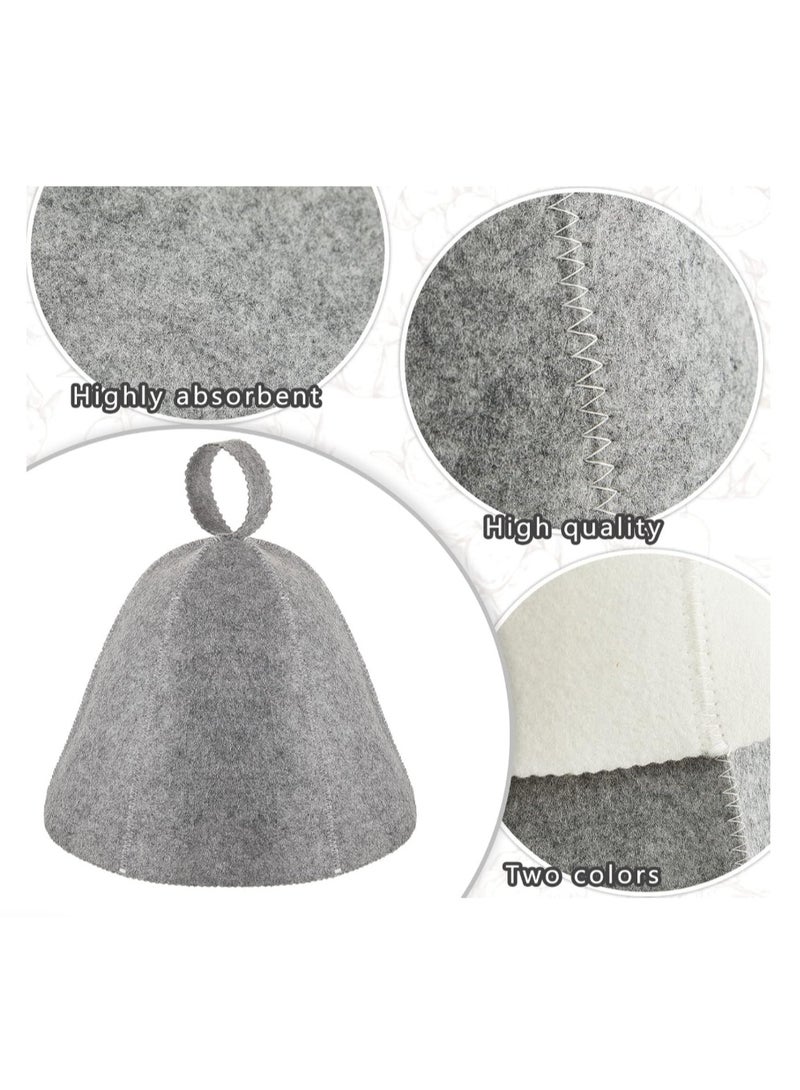 بيج تري قبعة ساونا مع حلقة تعليق 2 قطعة، قبعة حمام من اللباد لغرفة الساونا والحمام لحماية رأسك من الحرارة، إكسسوارات للساونا في غرفة البخار في الشارع، قبعة ساونا للنساء والرجال، أسود وأبيض - Image 5