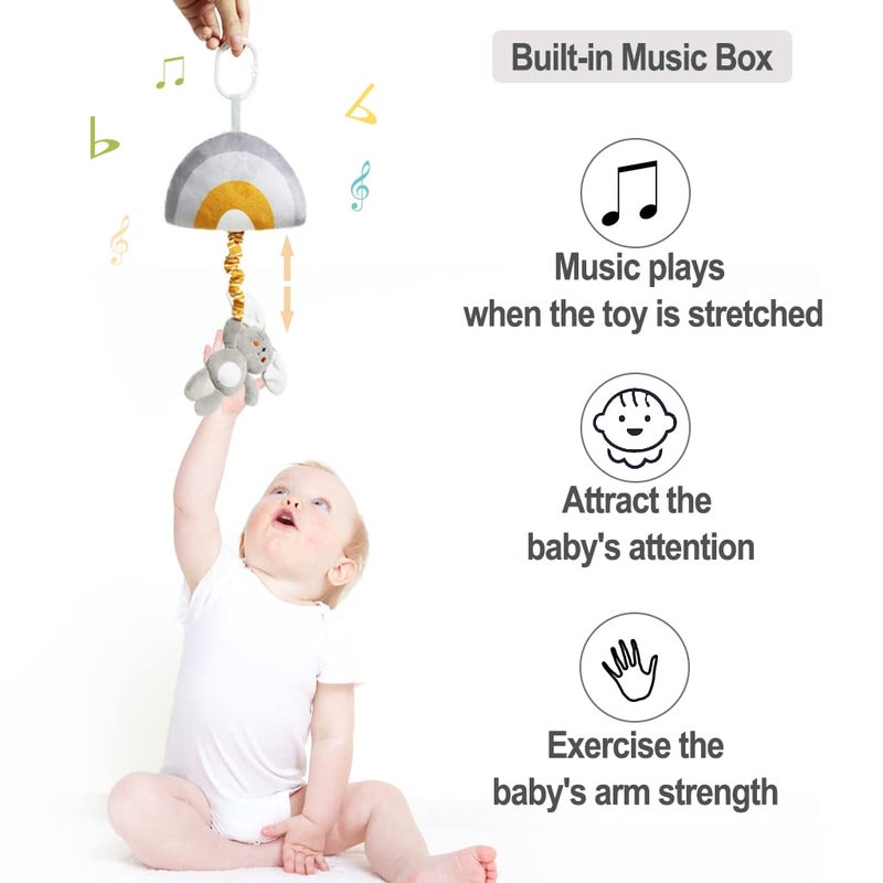 Blublu Park Baby Hanging Rattle Toys, Baby Lullaby Pull Musical, Soft Plush Early Development Stroller Car Toys with Squeaker for Infant (Rabbit) - Image 2