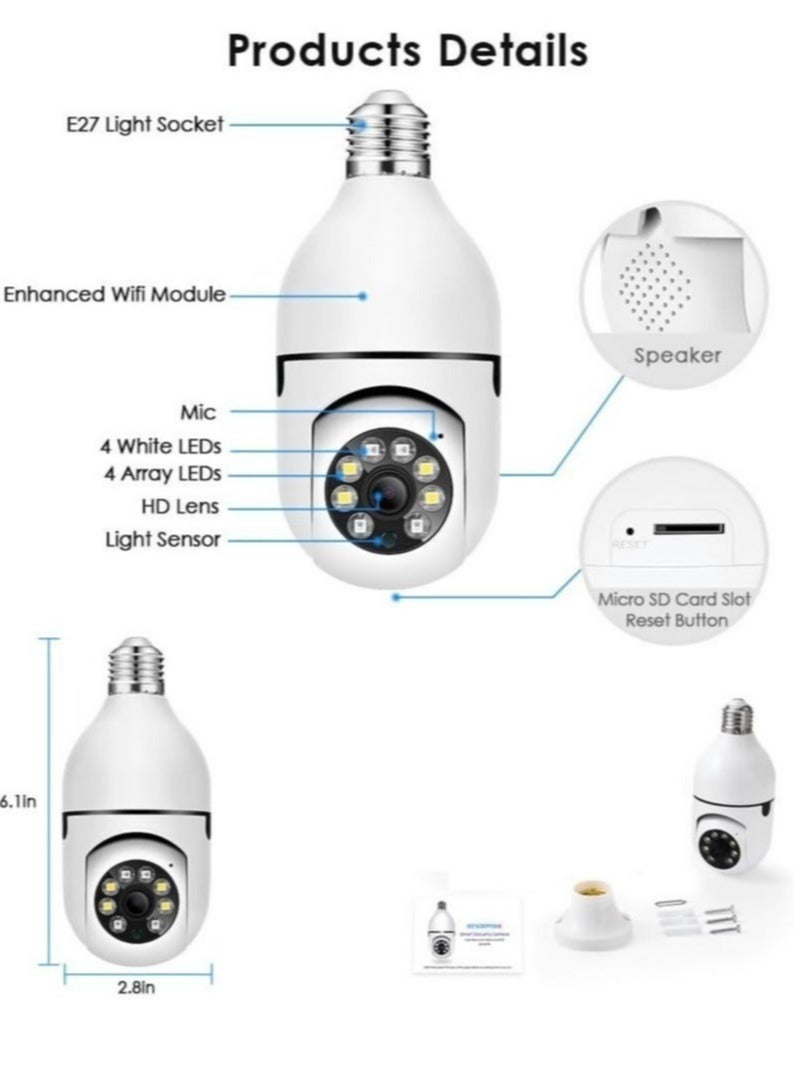ELTRAZONE 4Pack HD 1080P Wireless Light-Bulb Security Camera, Work with 2.4ghz&5ghz WiFi, Motion Auto Tracking, 2 Way Audio, Spotlight Night Vision, E27 Screw-in CCTV Camera (4pcs) - Image 5
