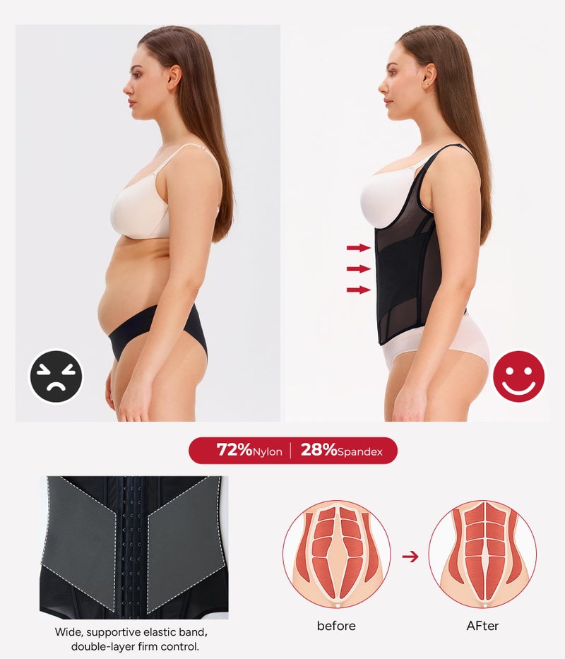 Nebility Waist Trainer for Women Corset Shapewear Tummy Control Body Shaper Top Waist Cincher Girdle with Adjustable Straps(Black,Medium) - Image 2