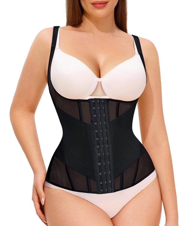 Nebility Waist Trainer for Women Corset Shapewear Tummy Control Body Shaper Top Waist Cincher Girdle with Adjustable Straps(Black,Medium) - Image 1