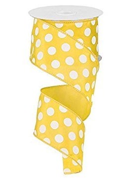 Expressions Polka Dot Wired Edge Ribbon 25 Yellow White  10 Yards  RG158829 