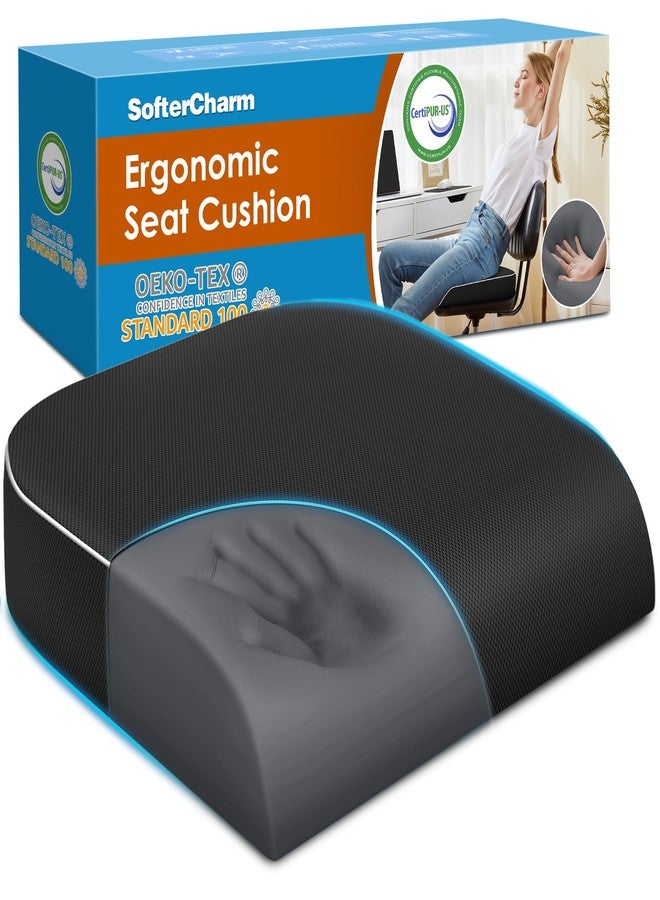 SofterCharm Seat Cushion, Memory Foam Office Chair Cushions for Long Sitting Hours, Chair Pad for Sciatica, Coccyx, Tailbone, Hip Pain & Pressure Relief, Office, Home, Car Seats, Airplane, Black/Large - Image 1