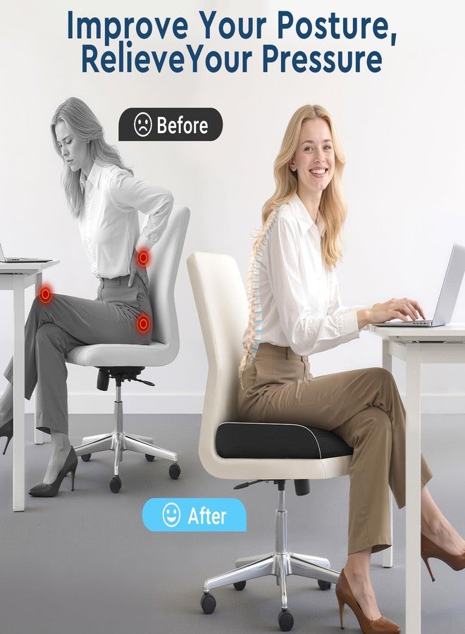 SofterCharm Seat Cushion, Memory Foam Office Chair Cushions for Long Sitting Hours, Chair Pad for Sciatica, Coccyx, Tailbone, Hip Pain & Pressure Relief, Office, Home, Car Seats, Airplane, Black/Large - Image 4