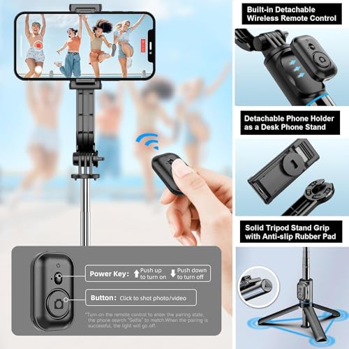 Hold Up Selfie Stick, Biggest Height Extendable 103cm Selfie Stick with Wireless Remote and Tripod Stand, Portable, Lightweight, Compatible with i Phone and Android Smartphone New Limited Edition - Image 3