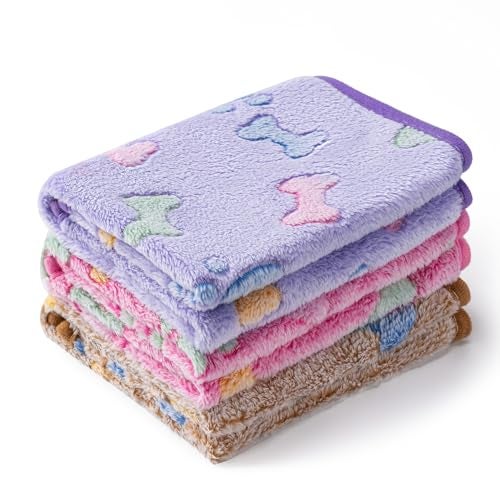 CADONO 1 Pack 3 Blankets Super Soft Fluffy Premium Fleece Pet Blanket Flannel Paw Printed Throw for Dog Puppy Cat Small 23x16 Purple Pink Brown - Image 1
