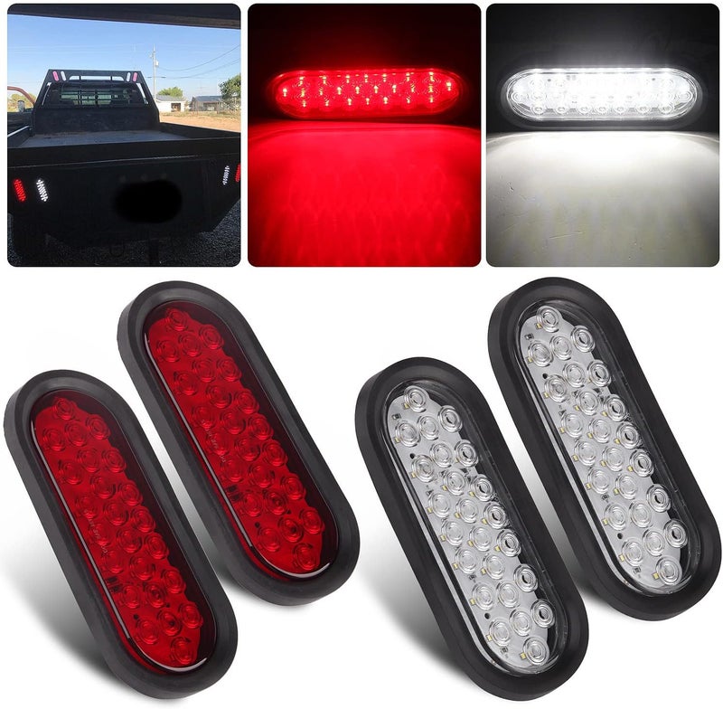 Konrali 4Pcs 6" Inch Oval LED Trailer Tail Lights - 24 LED Red and White Lights for Trucks - Image 1