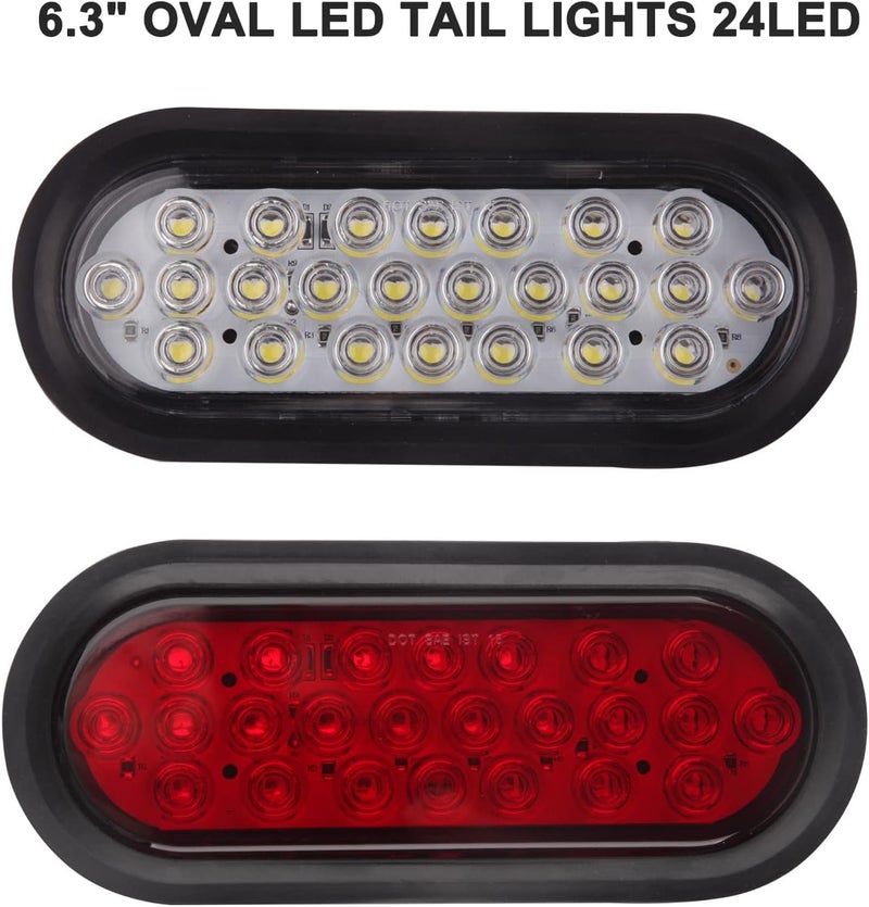 Konrali 4Pcs 6" Inch Oval LED Trailer Tail Lights - 24 LED Red and White Lights for Trucks - Image 2