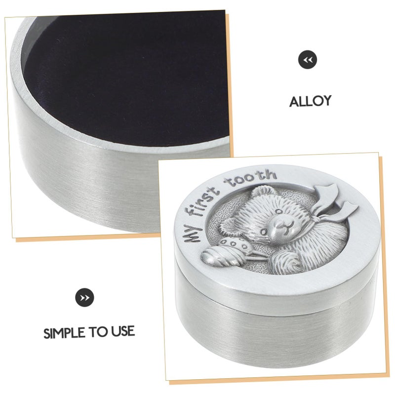 Alloy Metal First Tooth Keepsake Box For Boys With Flip Cover Memory Storage - Image 4