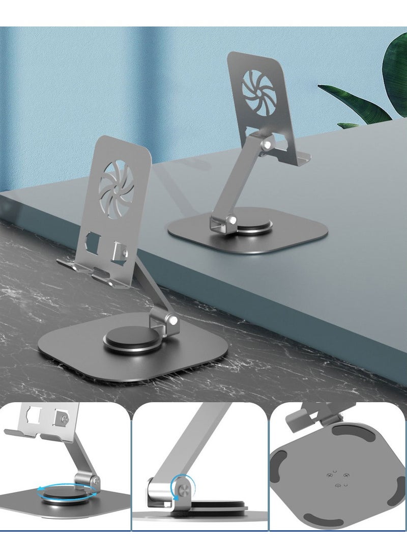 Youque - Metal 360° Rotation Mobile Phone Tablet Holder Anti Slip Foldable Regulate Portable Lazy Desktop Live Mobile Phone Stand Mount Grey - Image 1