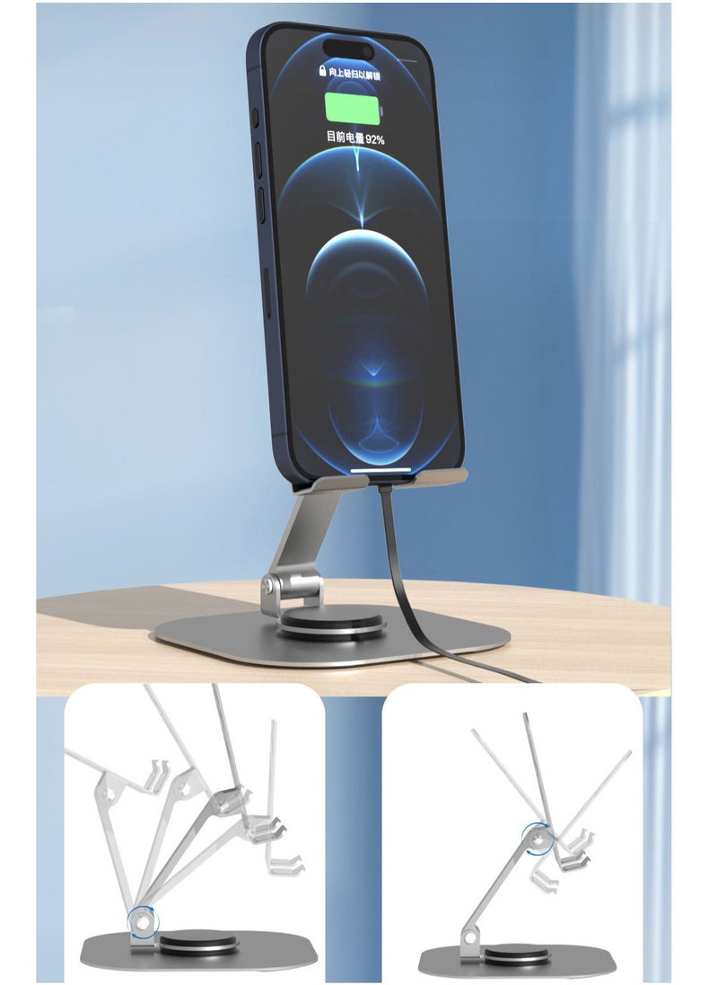 Youque - Metal 360° Rotation Mobile Phone Tablet Holder Anti Slip Foldable Regulate Portable Lazy Desktop Live Mobile Phone Stand Mount Grey - Image 1