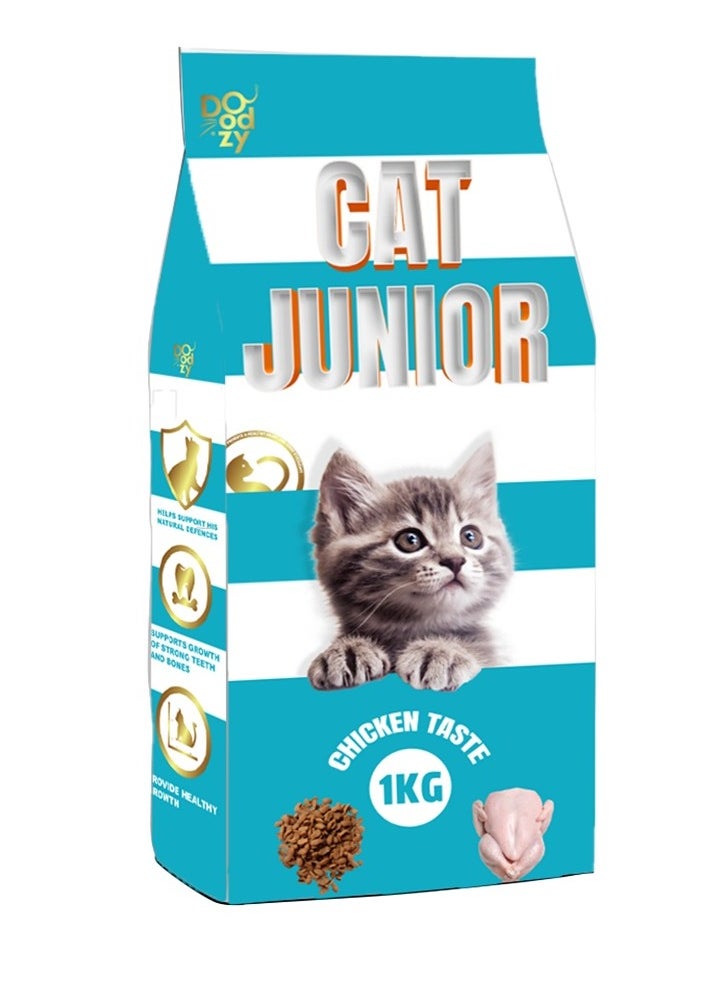 Doodzy Doodsy Junior Dry Cat Food with Chicken Flavor, 1 Kilogram, All Life Stages.  - Image 1
