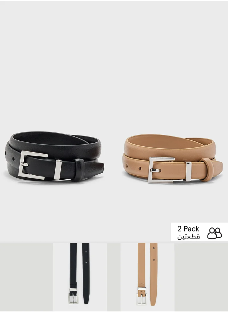 ELLA 2 Pack Genuine Leather Square Buckle Belt