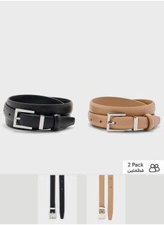 ELLA 2 Pack Genuine Leather Square Buckle Belt  - Image 1