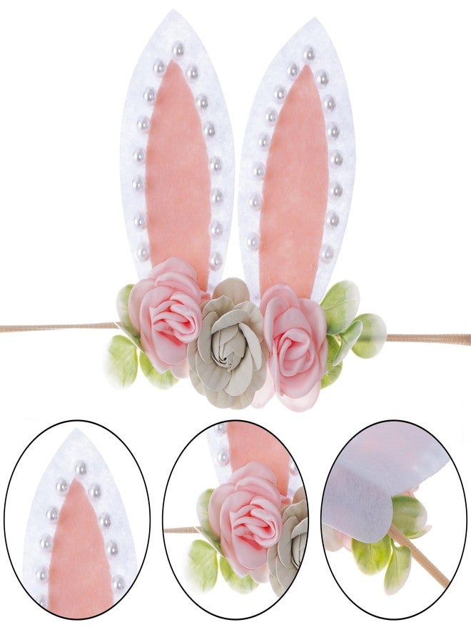 baotongle Pearl Bunny Headband Bunny Rose Ears Easter Headbands Baby Girls Flower Spring Newborn Toddler Infant Bunny Headbands - Image 3