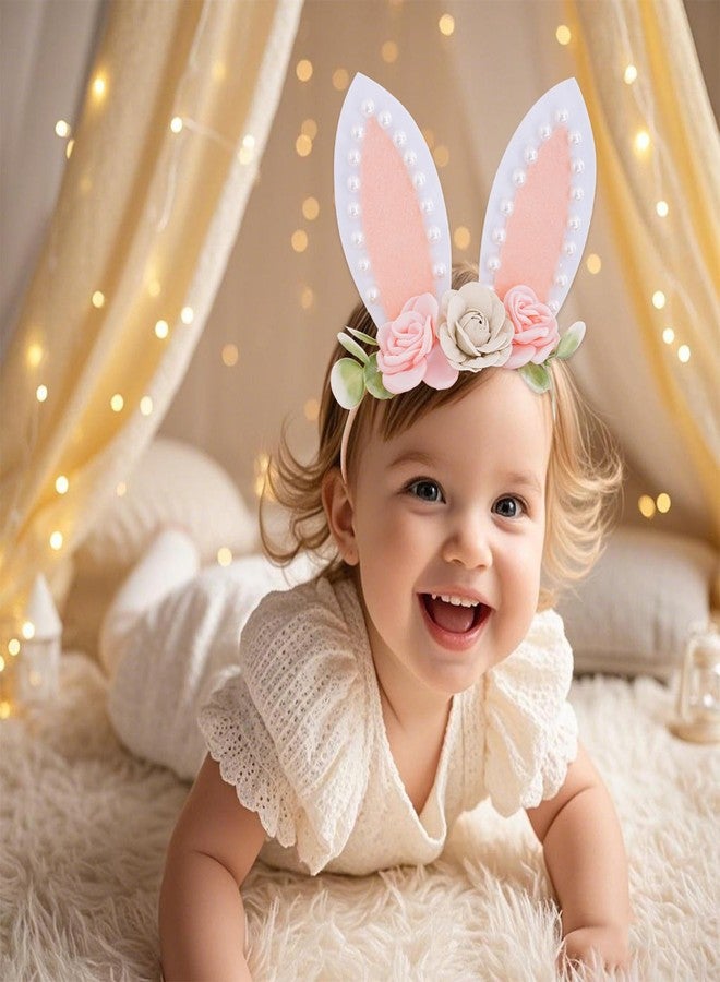 baotongle Pearl Bunny Headband Bunny Rose Ears Easter Headbands Baby Girls Flower Spring Newborn Toddler Infant Bunny Headbands - Image 4