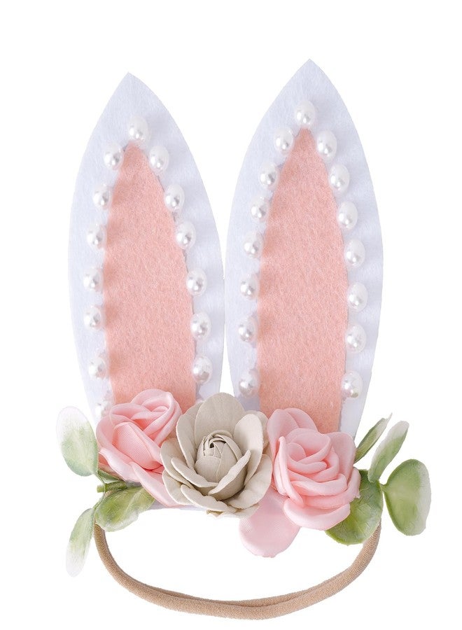 baotongle Pearl Bunny Headband Bunny Rose Ears Easter Headbands Baby Girls Flower Spring Newborn Toddler Infant Bunny Headbands - Image 1