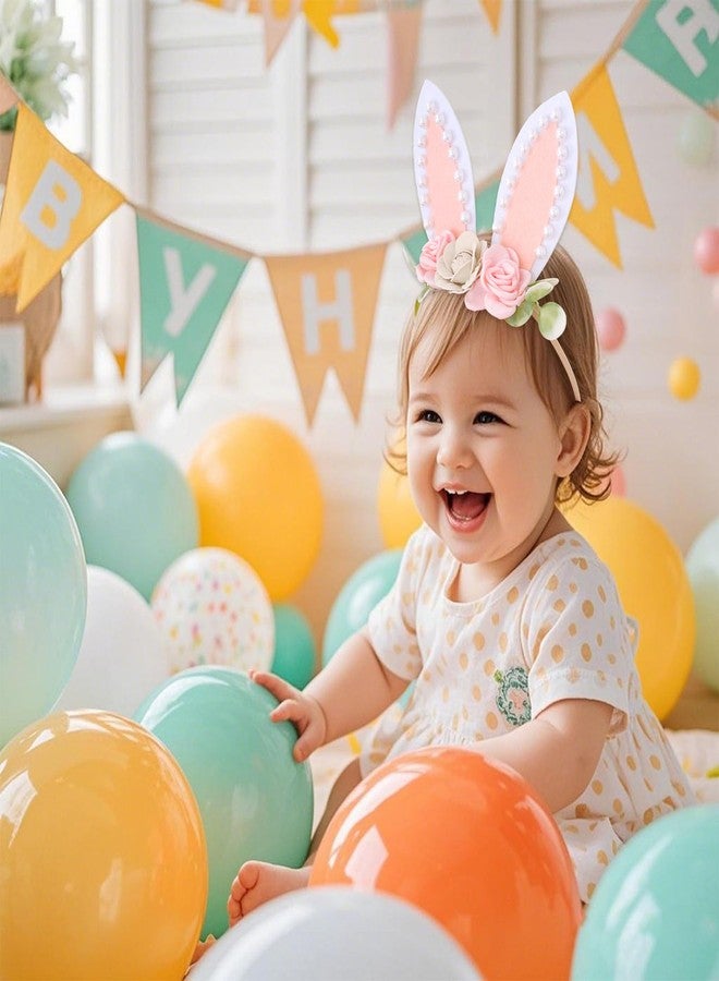 baotongle Pearl Bunny Headband Bunny Rose Ears Easter Headbands Baby Girls Flower Spring Newborn Toddler Infant Bunny Headbands - Image 5