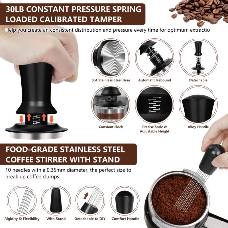 Y-Step 25 PCS Espresso Accessories Kit, Espresso Tamper Kit Coffee Tamper Set, 51mm Espresso Tamper with Spring Loaded Calibrated, 51mm Espresso Puck Screen and Dosing Funnel, WDT Tool, Latte Art Kit - Image 3