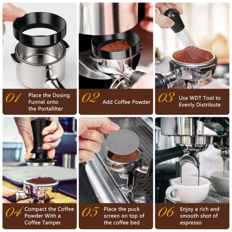 Y-Step 25 PCS Espresso Accessories Kit, Espresso Tamper Kit Coffee Tamper Set, 51mm Espresso Tamper with Spring Loaded Calibrated, 51mm Espresso Puck Screen and Dosing Funnel, WDT Tool, Latte Art Kit - Image 5
