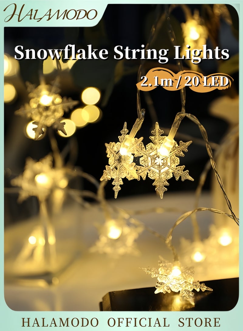 HALAMODO 20 LED Snowflake String Lights Battery Operated Warm White Fairy Lights for Party Bedroom Garden and Holiday Decor Indoor/Outdoor Waterproof Decorative Lighting - Image 1
